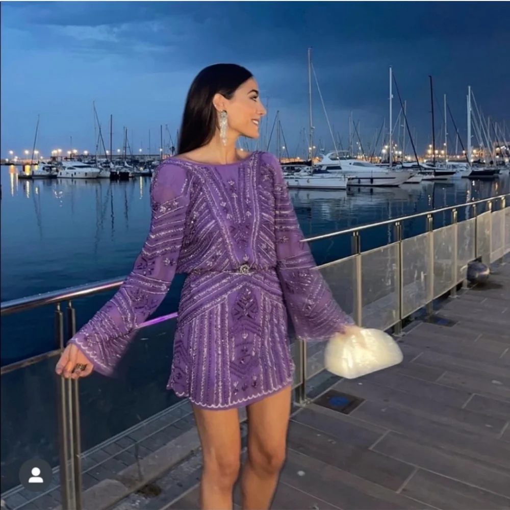 Zara Beaded Mini Tunic Dress Limited Edition Purple NWT Size M-L Bloggers Fav - Picture 3 of 16